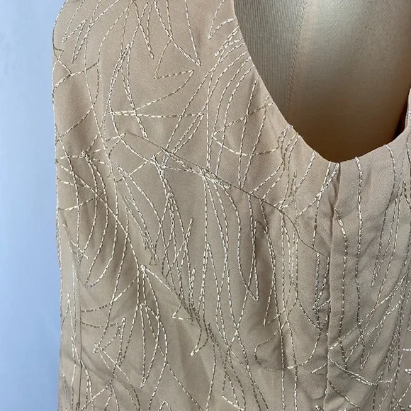 NWT Express Tan Blouse with Metallic Thread and Button Down Back - Size Large - Picture 5 of 14